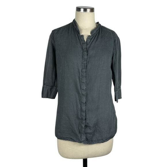 120% LINO Charcoal Gray Linen Button Down Blouse Women's Size 44 US Medium - Picture 1 of 8